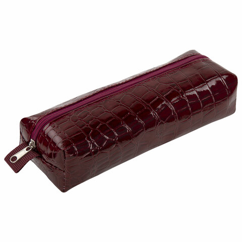 Пенал-косметичка BRAUBERG, крокодиловая кожа, 20×6х4 см, «Ultra maroon»