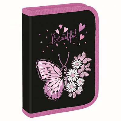 Пенал BRAUBERG с наполнением, 1 отделение, 1 откидная планка, 24 предмета, 21×14 см, «Flower butterfly»
