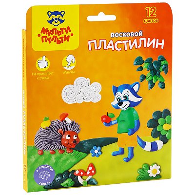 Пластилин Мульти-Пульти «Енот в лесу», 12 цветов, 180г, восковой, со стеком, картон, европодвес