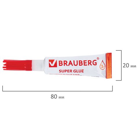 Клей моментальный (суперклей) BRAUBERG, ПРОЧНЫЙ, НОВАЯ УПАКОВКА 3 г, 605566