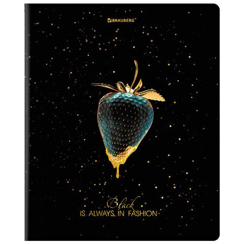Тетрадь А5, 48 л., BRAUBERG, скоба, клетка, матовая ламинация, фольга, «Black&Gold»
