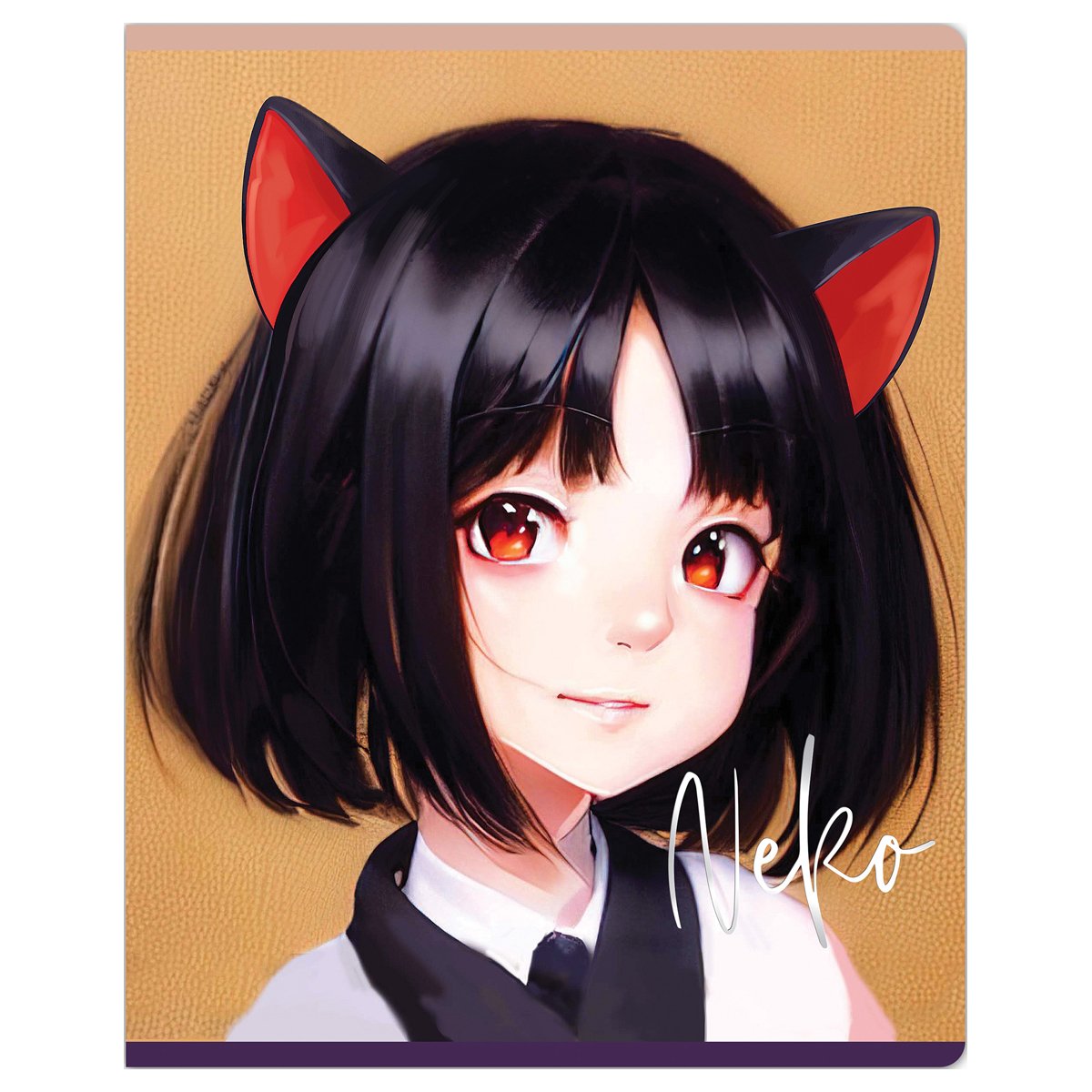 Тетрадь 48л., клетка MESHU «Neko», софт-тач ламинация, тиснение фольгой