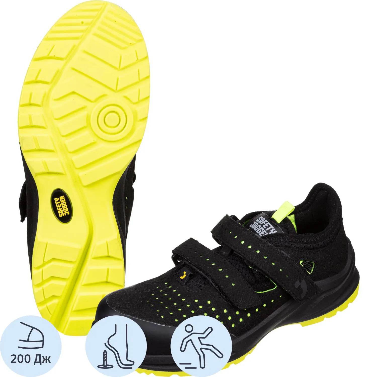 Полуботинки с перфорацией (сандалии) Safety Jogger Modulo S1PS Sandal BLK ПУ-ПУ из микрофибры с композитным подноском антистатические чёрные (размер 41)