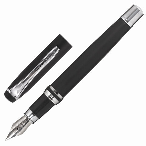 Набор ручек подарочных BRAUBERG Duetto, СИНИЕ, 2 шт: шариковая, перьевая, черный с хромированными деталями