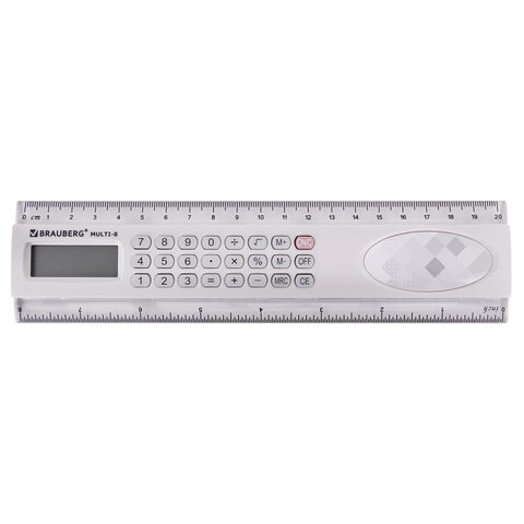 Линейка с калькулятором 20 см BRAUBERG MULTI-8 (53×210 мм)8 разрядов250540