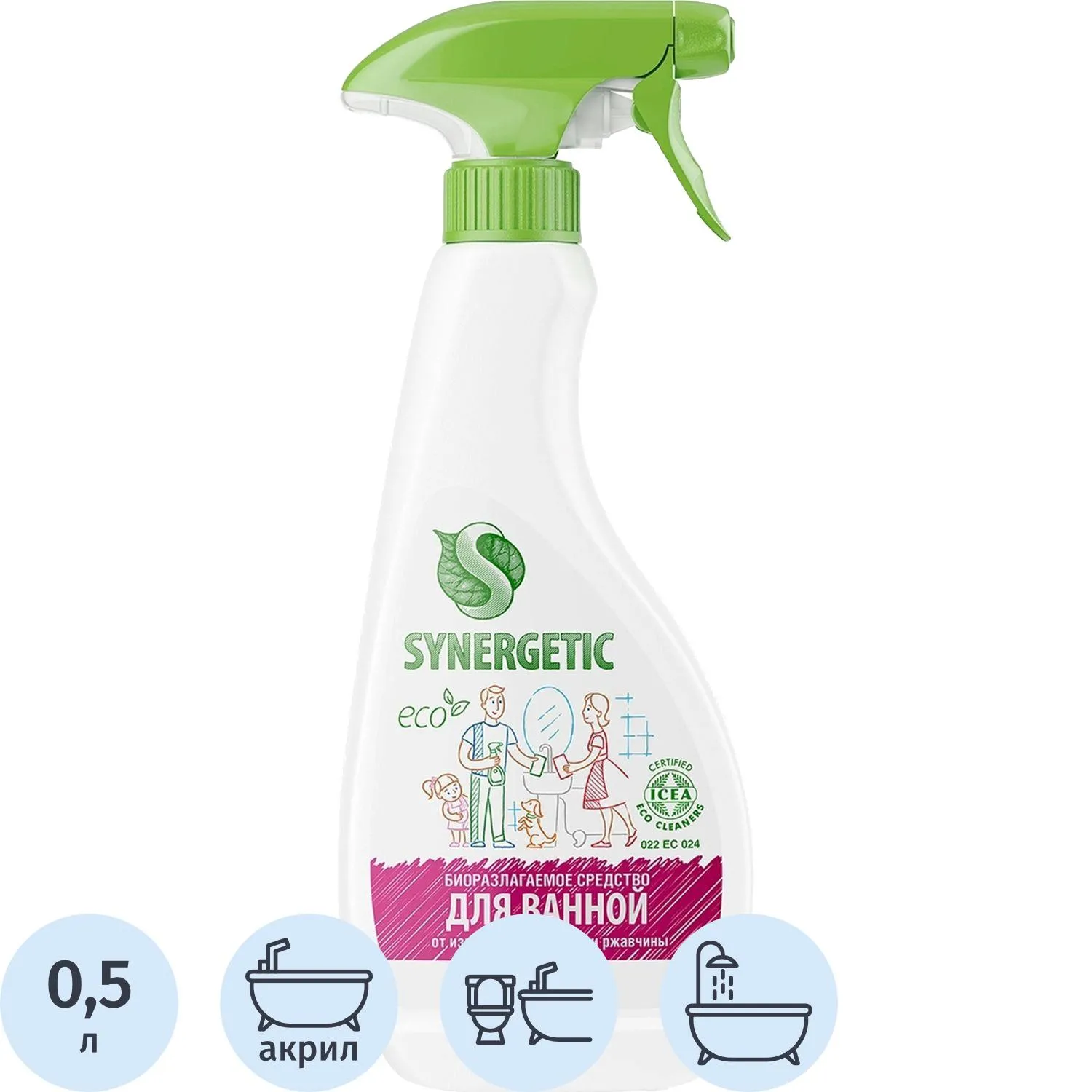 Средство для сантехники чистящее Synergetic 0.5 л для для чистки ванн и душевых/для уборки туалета и ванной/для акриловых ванн