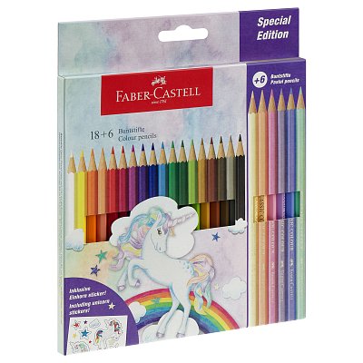 Карандаши цветные Faber-Castell «Unicorn», 18цв., шестигр., заточ. +6 паст. цв., картон, европодвес