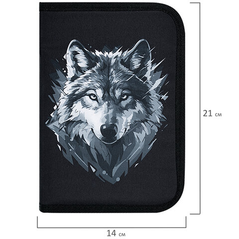 Пенал BRAUBERG, 1 отделение, полиэстер, 21×14 см, «Gray wolf»