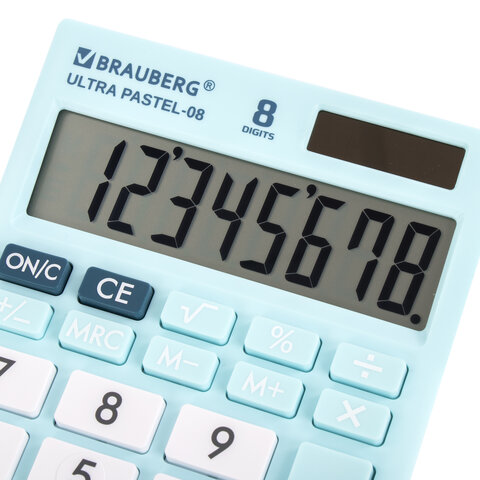 Калькулятор настольный BRAUBERG ULTRA PASTEL-08-LB, КОМПАКТНЫЙ (154×115 мм), 8 разрядов, двойное питание, ГОЛУБОЙ