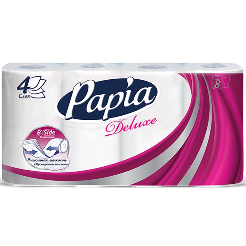 Бумага туалетная Papia Deluxe (4-слойная, белая, 8 рулонов в упаковке)