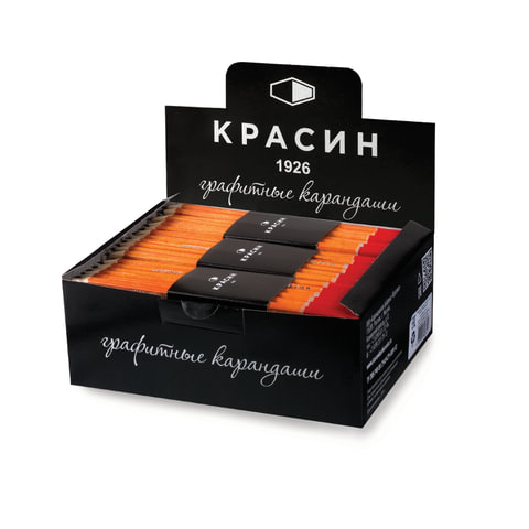 Карандаш чернографитный КРАСИН, 1 шт., «РедТоп», 2В, без резинки, корпус тонированный, заточенный