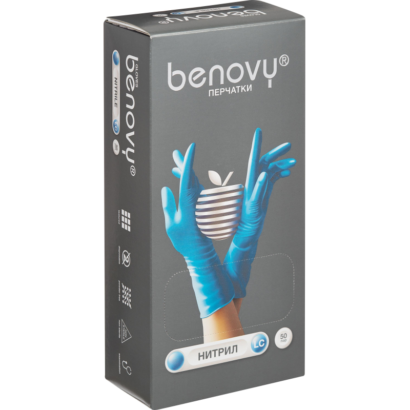 Перчатки нитрил, н/c, н/о, удлинен, Benovy (ХL) 50 пар/уп, гол