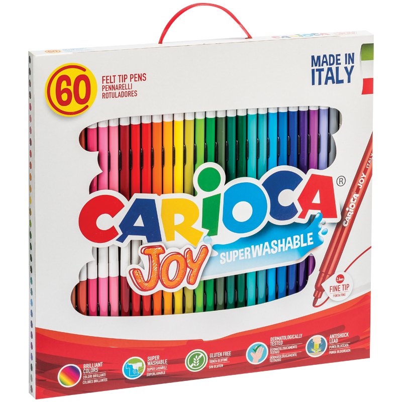 Фломастеры Carioca «Joy», 60шт., 30цв., смываемые, картон, пластиковая ручка