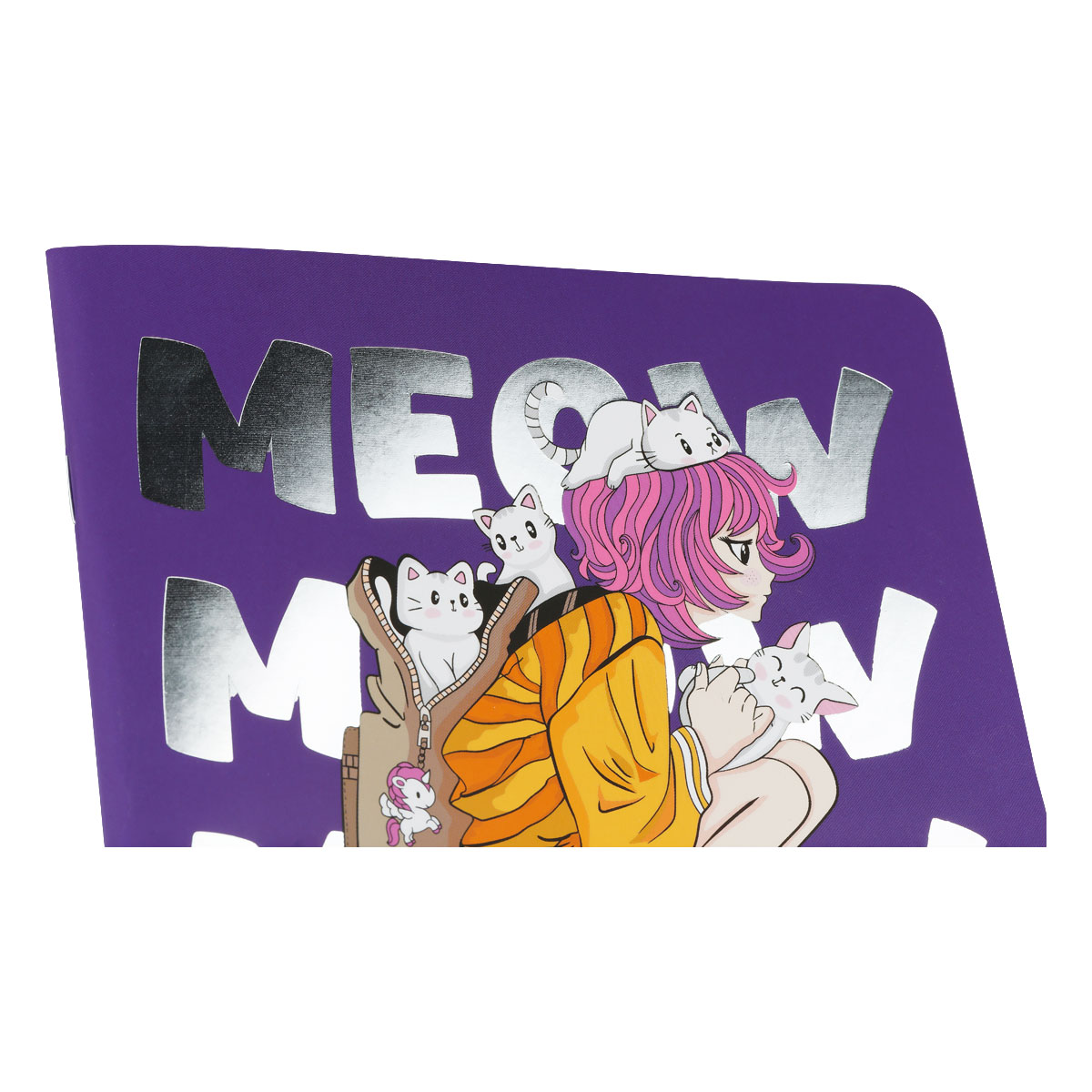 Записная книжка 170×170 мм 40л. на скрепке MESHU «Meow», soft-touch ламинация, тиснение фольгой, блок без линовки, 80г/м2