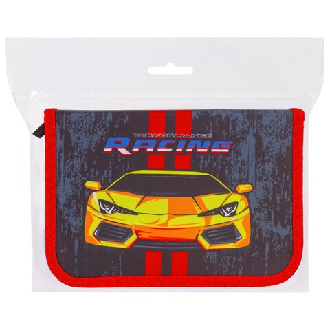 Пенал с наполнением BRAUBERG, 1 отделение, откидная планка, 24 предмета, 21×14 см, «Perfomance Racing», 229292