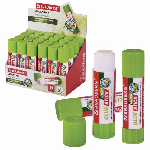 превью Клей-карандаш на натуральной основе BRAUBERG GREEN, 8 г