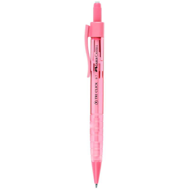 Карандаш механический Faber-Castell «Tri Click», 2B, 0.7мм, с ласт+грифели 20шт, 0.7мм+ластик «Sleeve Mini», прям, 54×25×13мм, пласт. фут, голуб, блист