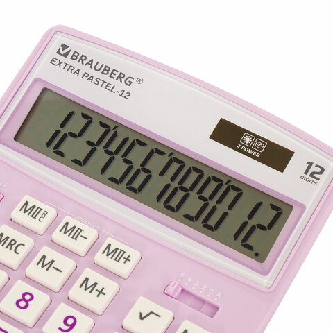 Калькулятор настольный BRAUBERG EXTRA PASTEL-12-PR (206×155 мм), 12 разрядов, двойное питание, СИРЕНЕВЫЙ