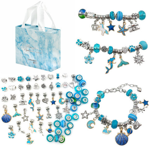 Набор для создания бижутерии и украшений 66 элементов Аквамарин, бусины, браслеты, подвески, BRAUBERG KIDS