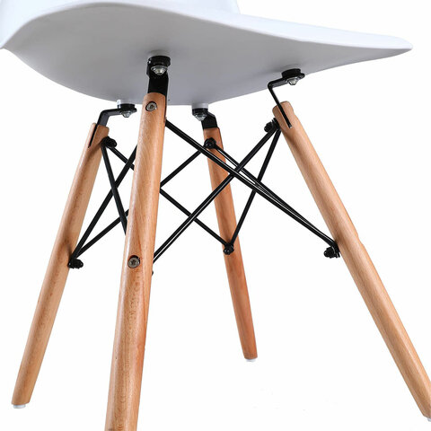Стулья BRABIX «Eames CF-010», КОМПЛЕКТ 4 шт., пластик белый, опоры дерево/металл, 532630