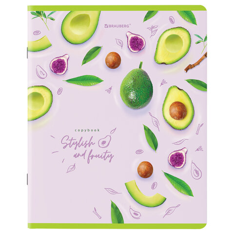 Тетради КОМПЛЕКТ 5 шт., А5, 96 л., BRAUBERG, скоба, клетка, глянцевый лак, «Авокадо»