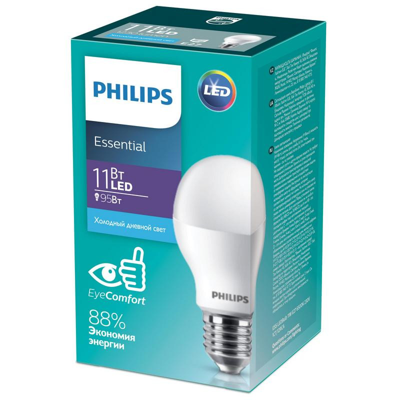 превью Лампа светодиодная Philips 11Вт E27 грушевидная 6500K теплый белый свет