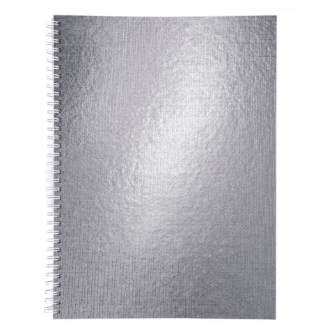 превью Тетрадь бумвинил А4 96 л., гребень, офсет №1, клетка, «СЕРЕБРО Metallic», HATBER, 077198