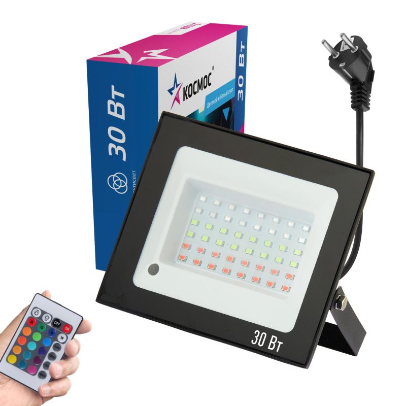 Прожектор светодиодный КОСМОС 30Вт, RGB с пультом, IP65 (K_PR5_LED ...