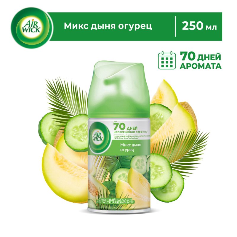Баллон сменный для автоосвежителя Air Wick Микс дыня огурец, 250мл