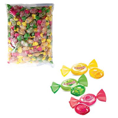 Карамель леденцовая ЯШКИНО, ассорти вкусов с соком малины, яблока, лимона, 1 кг