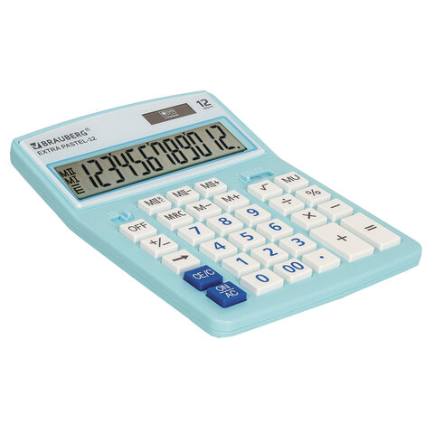 Калькулятор настольный BRAUBERG EXTRA PASTEL-12-LB (206×155 мм), 12 разрядов, двойное питание, ГОЛУБОЙ