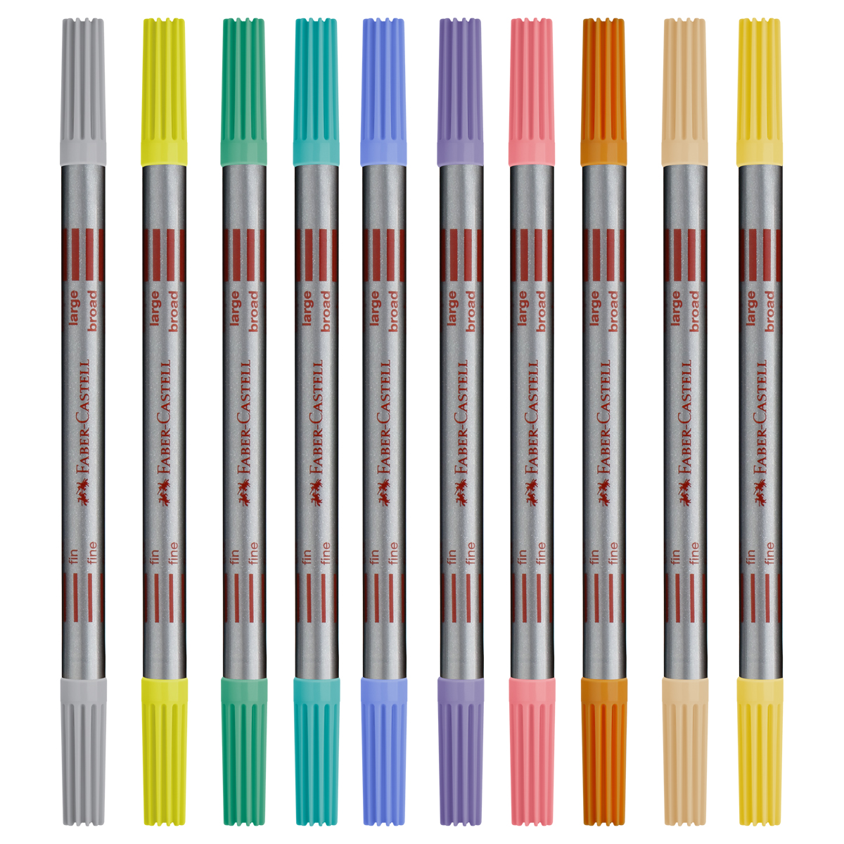 Фломастеры двусторонние Faber-Castell, 10 паст. цв., смываемые, пластик. уп., европодвес