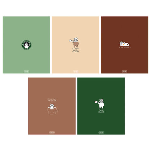 превью Тетрадь А5, 96 л., HATBER, скоба, клетка, Soft-touch ламинация, «Coffee Story» (микс в спайке), 094578