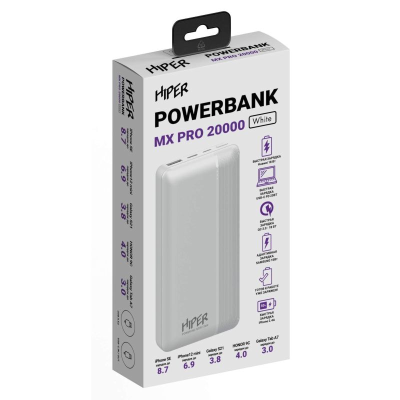 Внешний аккумулятор HIPER MX PRO 20000 WHITE 20000 мА-ч