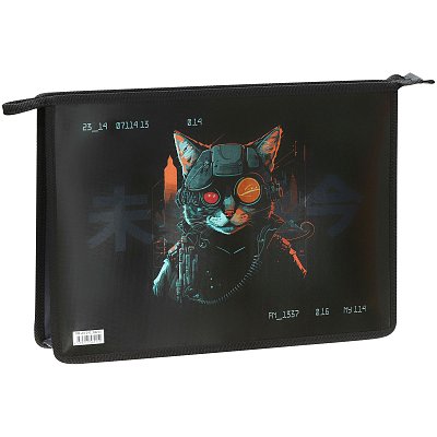 Папка для тетрадей 1 отделение, А4, ArtSpace «RoboCat», ламинированный картон, фольга, на молнии
