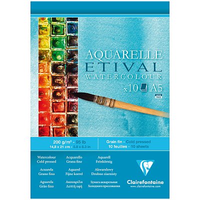 Альбом для акварели 10л., А5, на склейке Clairefontaine «Etival», 200г/м2, холодное прессование