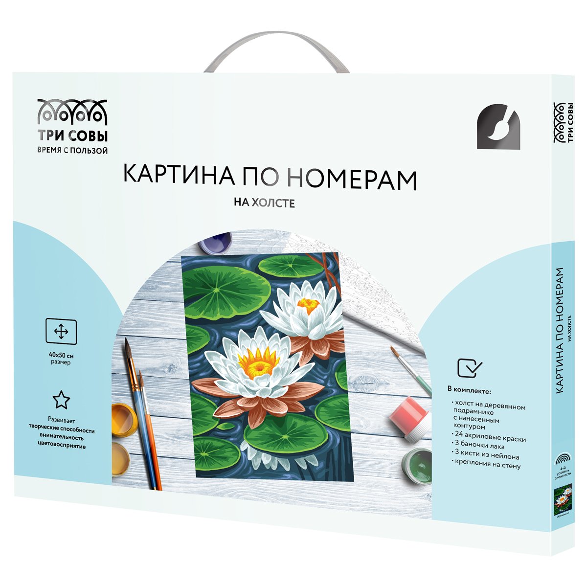 Картина по номерам на холсте ТРИ СОВЫ «Кувшинки», 40×50, с акриловыми красками и кистями