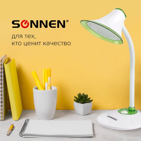 Светильник настольный SONNEN OU-608, на подставке, светодиодный, 5 Вт, белый/зеленый