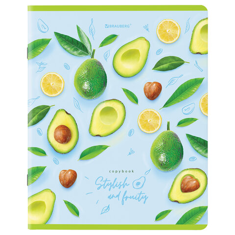 Тетради КОМПЛЕКТ 5 шт., А5, 96 л., BRAUBERG, скоба, клетка, глянцевый лак, «Авокадо»