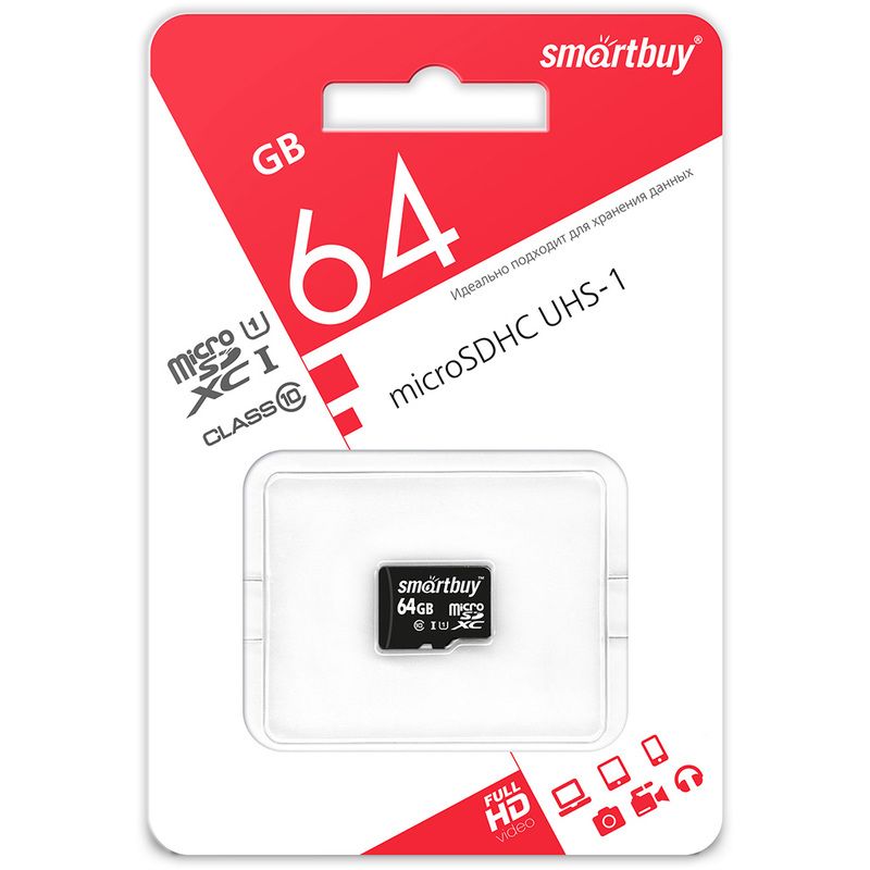 Micro sdxc карта памяти smartbuy 64gb class 10 uhs 1 с адаптером sd