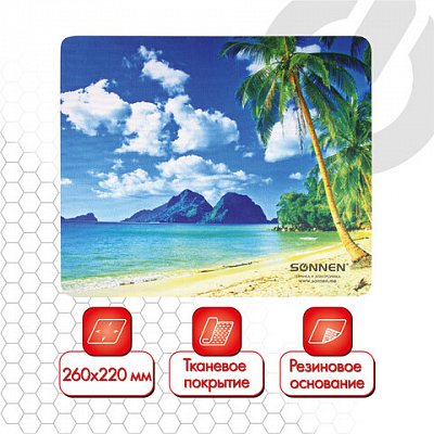 Коврик для мыши SONNEN «BEACH», резина + ткань, 260×220х3 мм
