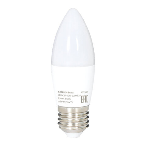 Лампа светодиодная SONNEN EXTRA, 10 (85) Вт, Е27, свеча, теплый белый, 30000 ч, LED C37-10W-2700-Е27