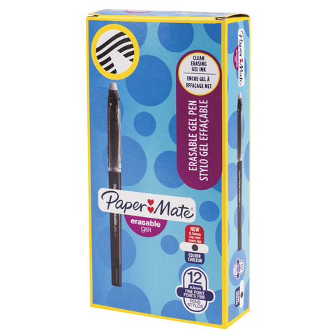 Ручка стираемая гелевая PAPER MATE «Erasable Gel», ЧЕРНАЯ, корпус черный, узел 0.7 мм, линия письма 0.5 мм