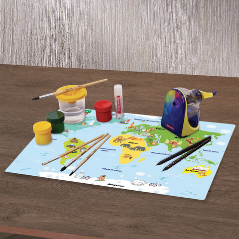 Настольное покрытие BRAUBERG KIDS, А3+, пластик, 46×33 см, «Кот-энтузиаст изучает Мир»