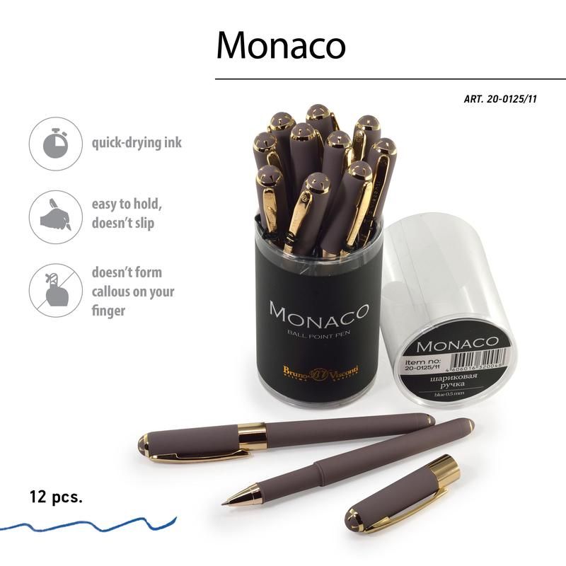 Ручка шариковая неавтоматическая Bruno Visconti Monaco синяя (серый корпус, толщина линии 0.4 мм)
