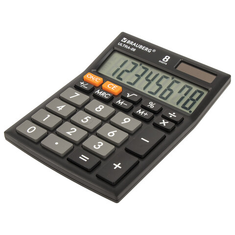 Калькулятор настольный BRAUBERG ULTRA-08-BK, КОМПАКТНЫЙ (154×115 мм), 8 разрядов, двойное питание, ЧЕРНЫЙ