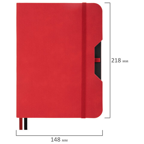 Блокнот А5 (148×218 мм), BRAUBERG «NOTE», под кожу софт-тач, с резинкой, 80 л., клетка, красный