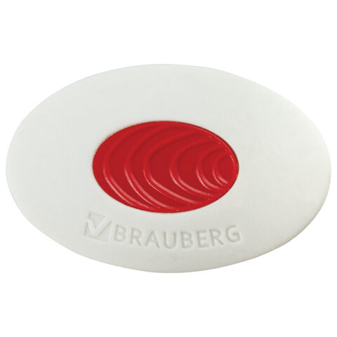 Ластик BRAUBERG «Oval PRO», 40×26*8мм, овальный, красный пластиковый держатель