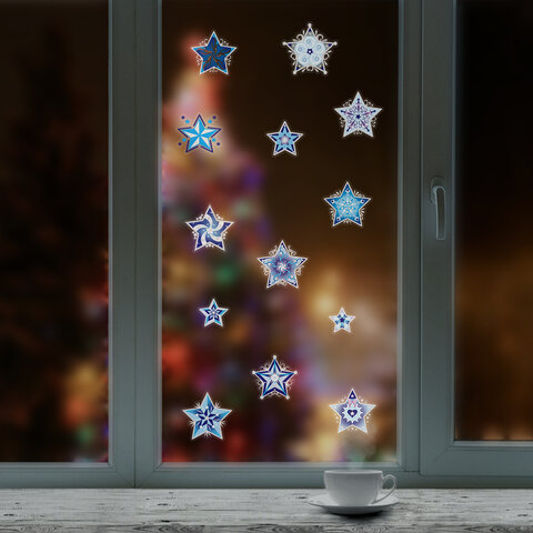 Украшение для окон и стекла ЗОЛОТАЯ СКАЗКА «Синие снежинки 4», 30×38 см, ПВХ