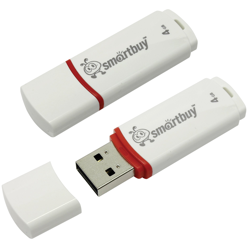 Флэш-диск 4 GB, SMARTBUY Crown, USB 2.0, белый